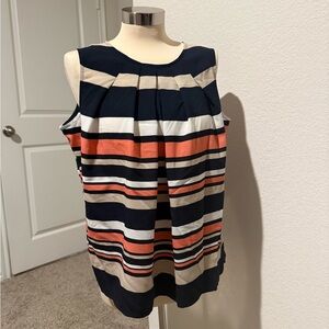Tommy Hilfiger Striped Sleeveless Pleated Blouse